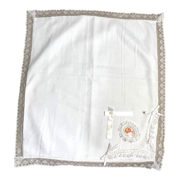My Baptism Blanket White Christening Blanket Cotton/Fleece With Lace Trim - Picture 6 of 8